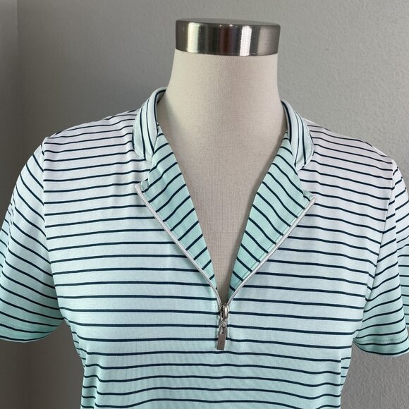 Tail Polo Shirt Womens Medium Blue White Ombre Striped Short Sleeve Golf Zip - Picture 2 of 10